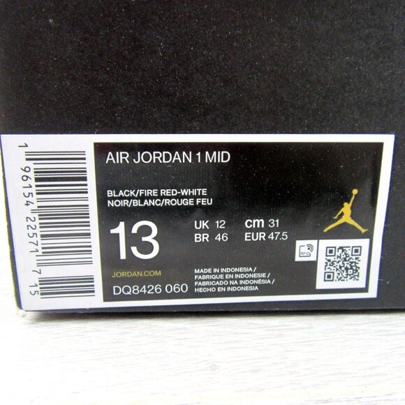 Air Jordan 1 Mid Alternate Bred Sneakers Men's Size 13 Black Red NEW - Picture 14 of 16